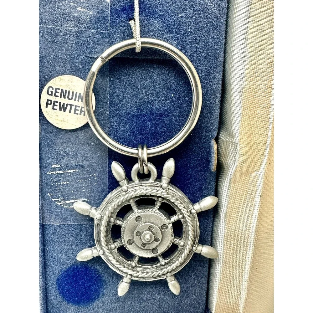 Vintage Keychain Steering Wheel‎ Maritime Nautical Pewter